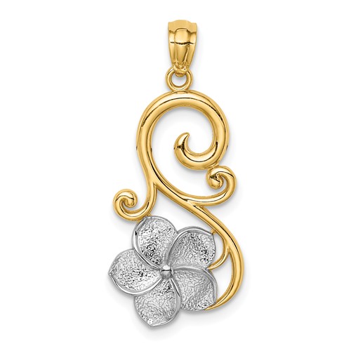 14k White Gold Rhodium Plumeria Pendant 7/8in