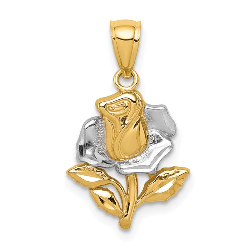 14k Yellow Gold Rhodium Rose Pendant 1/2in