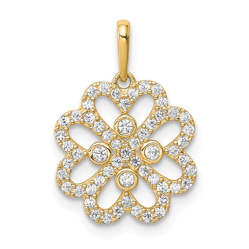 14k Yellow Gold CZ Clover Pendant 1/2in