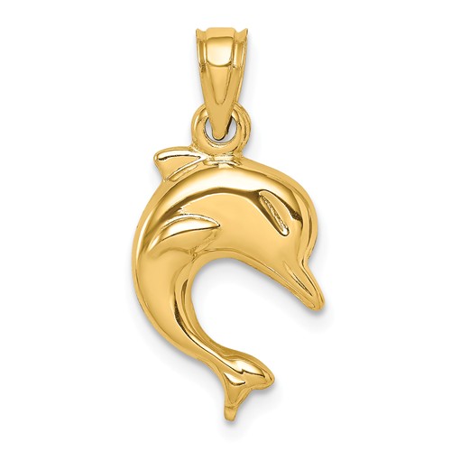 14k Yellow Gold Polished Hollow Dolphin Charm 1/2in