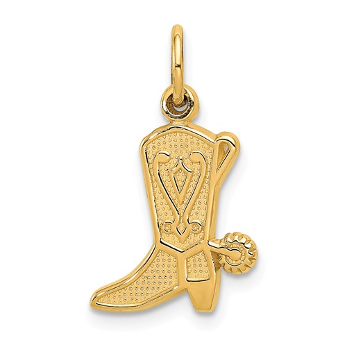 14k Yellow Gold Cowboy Boot Charm 1/2in