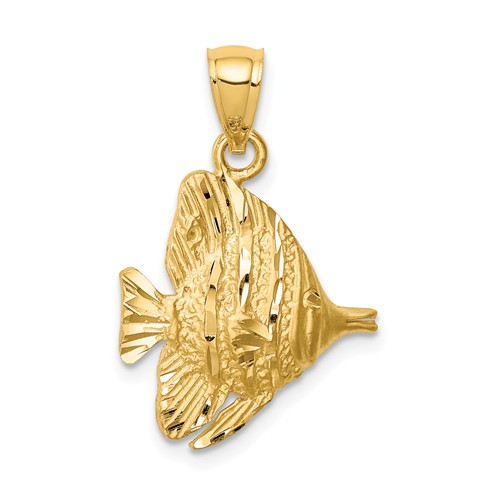 14k Yellow Gold Butterfly Fish Pendant 5/8in