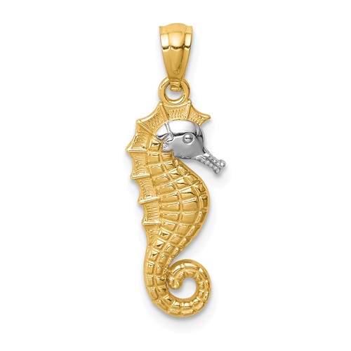 14k Yellow Gold and Rhodium Seahorse Pendant 3/4in