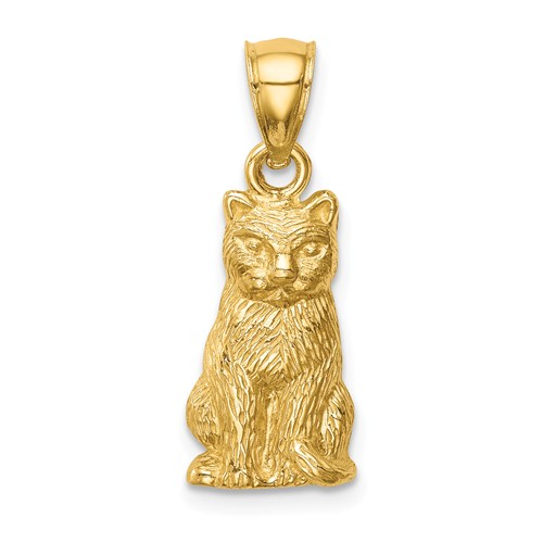 14k Yellow Gold Seated Cat Pendant 5/8in