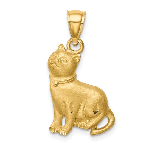 14k Yellow Gold Cat Pendant with Collar 3/4in