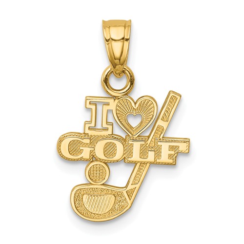 14k Yellow Gold I Heart Golf Pendant 1/2in
