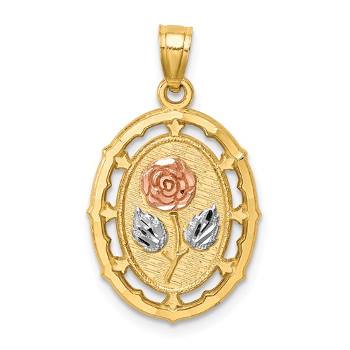 14k Two-tone Gold White Rhodium Fancy Rose Pendant 5/8in