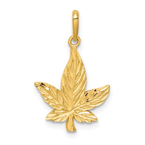 14k Yellow Gold Diamond-Cut Leaf Pendant 1/2in