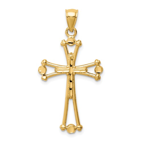 14k Yellow Gold Tapered Open Cross Pendant with Beads 1in