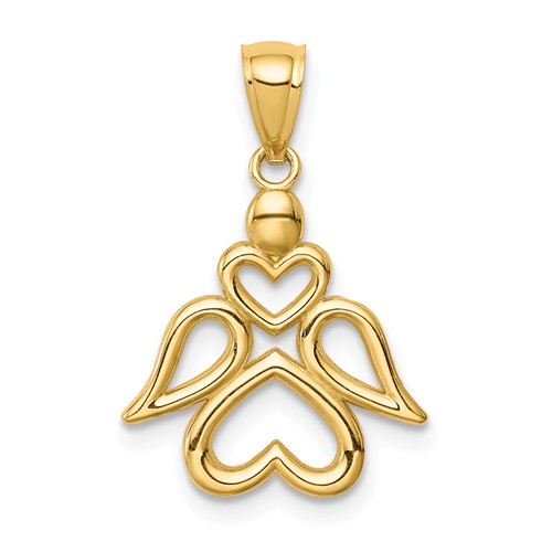 14k Yellow Gold Angel Pendant with Open Hearts 1/2in