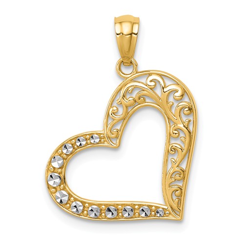 14k White Gold Rhodium Sideways Heart Pendant 5/8in
