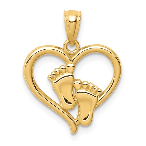 14k Yellow Gold Baby Feet in a Heart Pendant 1/2in