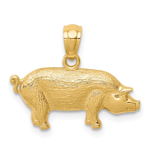 14k Yellow Gold Textured Pig Pendant 1/2in