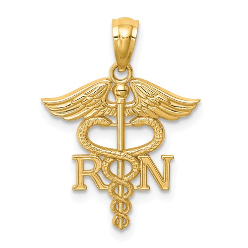 14k Yellow Gold RN Caduceus Charm 9/16in
