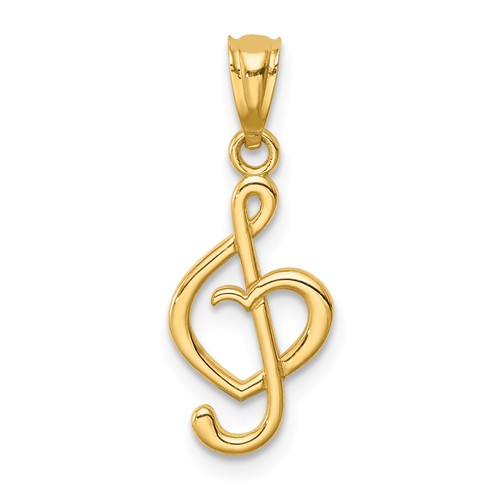 14k Yellow Gold Music Note with Heart Pendant 1/2in