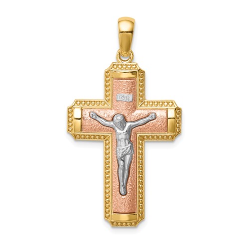 14k Two-tone Gold Rhodium INRI Crucifix Pendant 1in