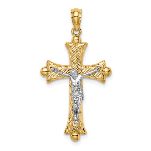14k Two-tone Gold Florentine Crucifix Pendant 1in