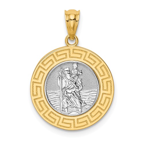 14k Yellow Gold St. Christopher Medal with Rhodium Center 5/8in