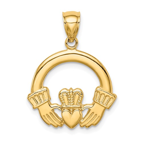 14k Yellow Gold Claddagh Pendant 5/8in