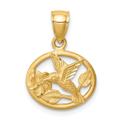 14k Yellow Gold Hummingbird Pendant in Oval Frame 1/2in
