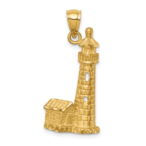 14k Yellow Gold Lighthouse Pendant 1in
