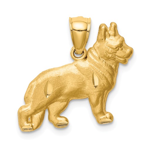 14k Yellow Gold German Shepherd Pendant 3/4in