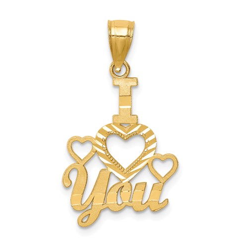 14k Yellow Gold I love You Diamond-cut Pendant 3/4in
