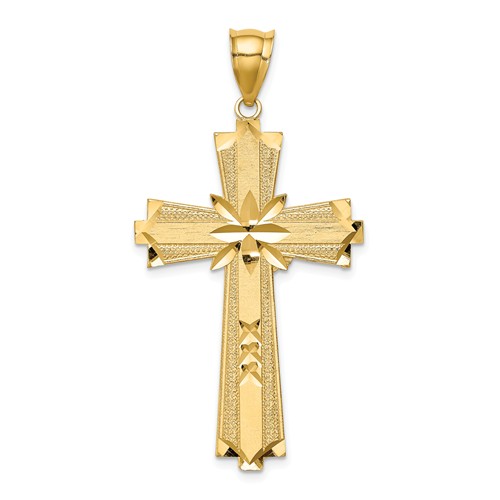 14k Yellow Gold Cross Pendant with Starburst Accents 1 1/2in