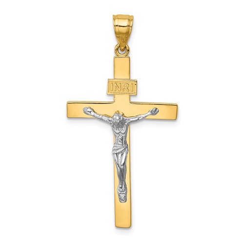 14k Two-tone Gold Smooth INRI Crucifix Pendant 1 1/4in