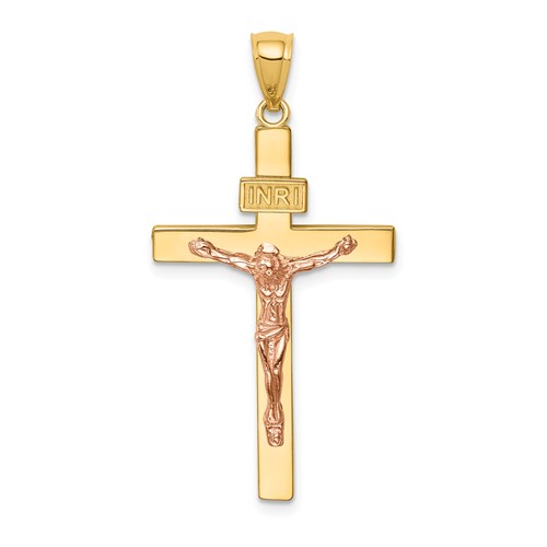 14k Yellow and Rose Gold INRI Crucifix Pendant 1 1/4in