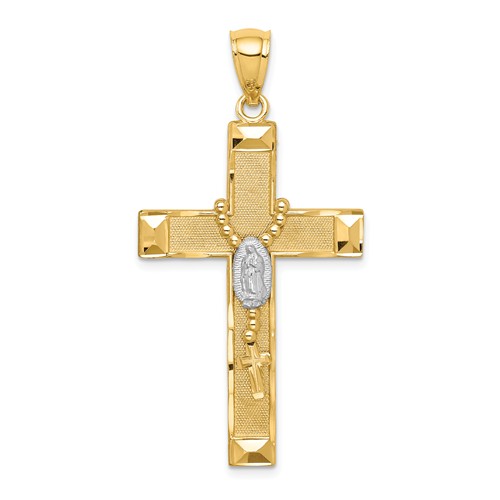 14k Yellow Gold Rhodium Cross with Rosary Pendant 1 1/2in