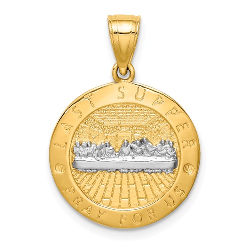 14k Yellow Gold Rhodium Last Supper Pray For Us Medal 5/8in