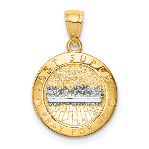 14k Yellow Gold Rhodium Small Last Supper Pray For Us Medal 1/2in