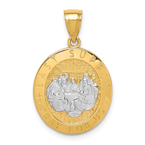 14k Yellow Gold Rhodium Oval Last Supper Pendant 5/8in