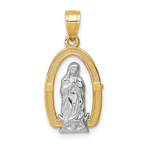 14k Yellow Gold with Rhodium Mary Pendant 5/8in