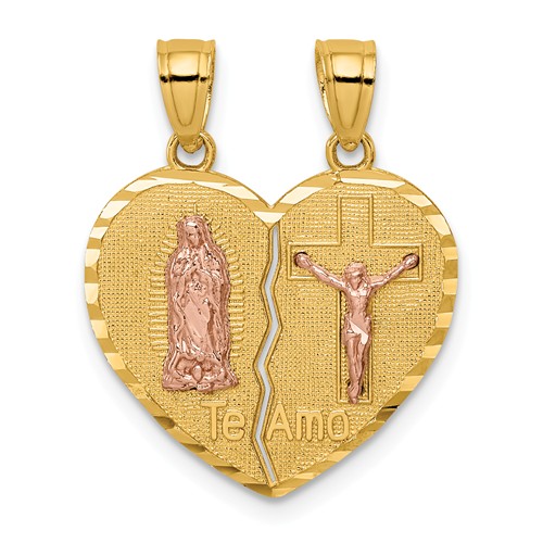 14k Two-tone Gold Lady of Guadalupe Crucifix Break Apart Pendant 5/8in
