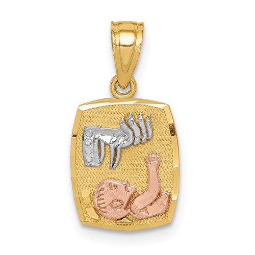 14k Two-tone Gold and Rhodium Baptism Pendant 1/2in