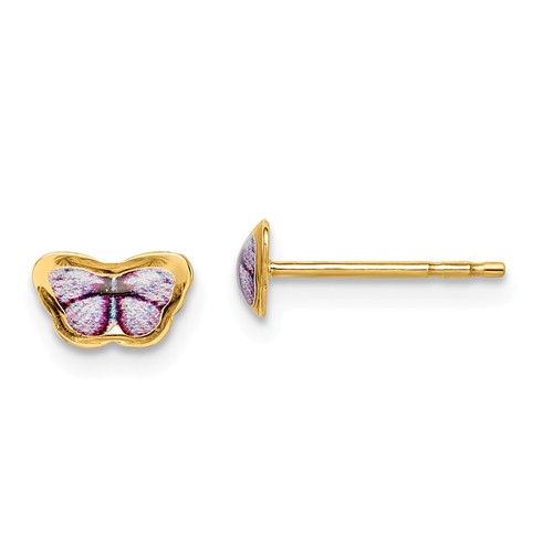 14k Yellow Gold Children's Enamel Butterfly Post Earrings 3/16in