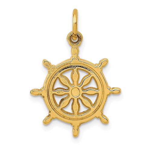 14k Yellow Gold Ship's Wheel Charm 5/8in