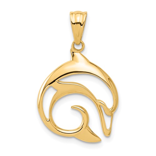 14k Yellow Gold Cut Out Dolphin Pendant With Polished Finish 3/4in