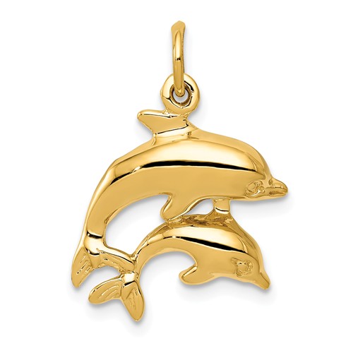 14k Yellow Gold Pair of Dolphins Pendant 5/8in