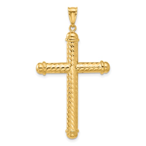 14k Yellow Gold Diamond-cut Cross Pendant With Rounded Ends 1.5in