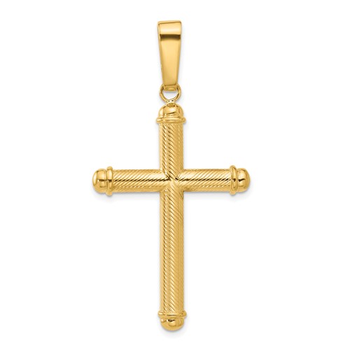 14k Yellow Gold Textured Cross Pendant With Rounded Ends 1.5in