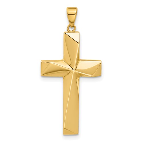 14k Yellow Gold Modern Latin Cross Pendant With Facets 1in