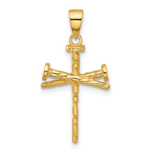 14k Yellow Gold Nails Cross Pendant With Polished and Textured Finish 3/4in