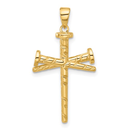 14k Yellow Gold Nails Cross Pendant With Polished and Textured Finish 1in