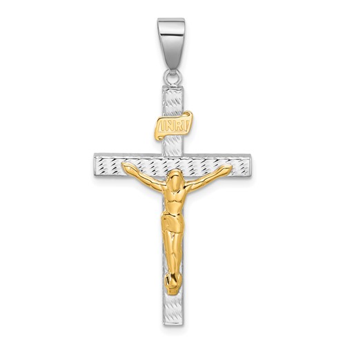 14k Two-tone Gold Diamond-cut Crucifix Pendant With Polished Finish 1.25in