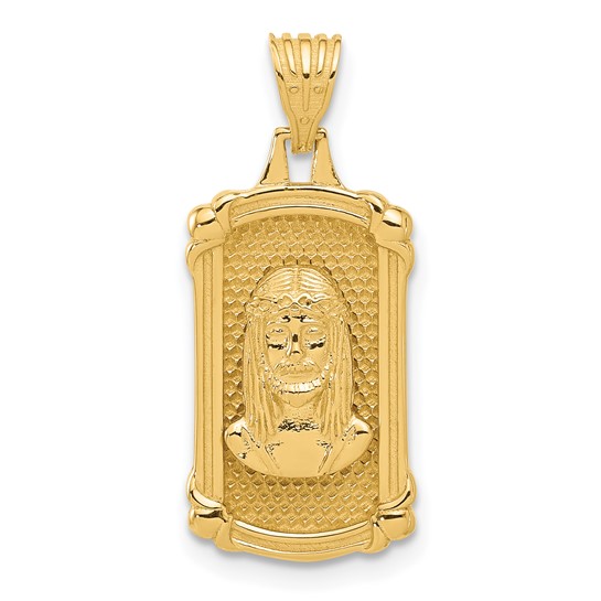 14k Yellow Gold Face of Jesus Dog Tag Pendant 3/4in