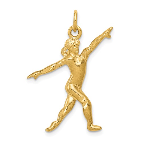 14k Yellow Gold Gymnast Pendant with Satin Finish 1in