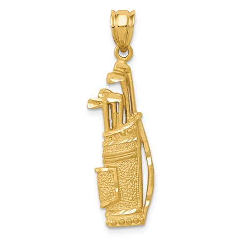 14k Yellow Gold Diamond-cut Golf Bag Pendant 1in